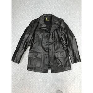 Sutton California Leather Jacket Mens 42 Black Car Coat Button Front Lined